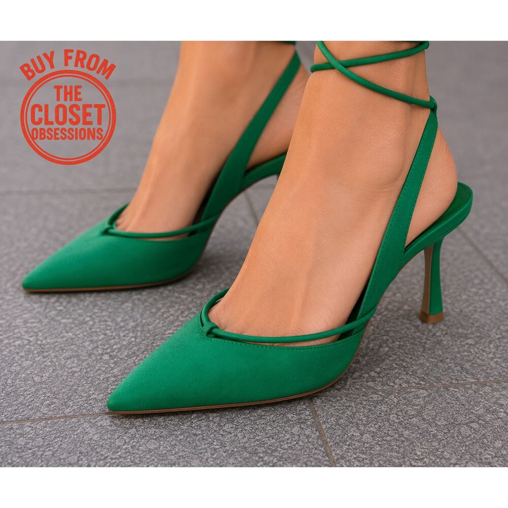 Mango Green Lace Up Slingback Pointed Toe Heels NWT